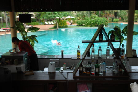 Swimming pool and bar at the Sofitel Angkor Phokeethra Resort, Sein Reap, Cambodia