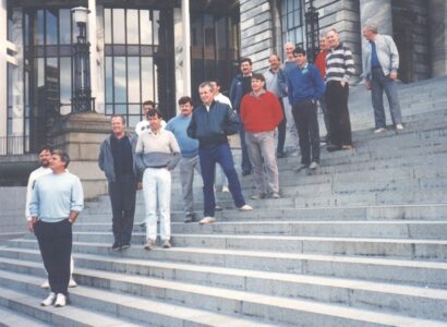 On the steps of Parliament - check out the background
